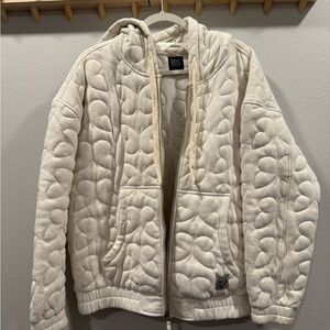 BDG Butterfly Quilted Off-White Zip-Up Hoodie - Medium